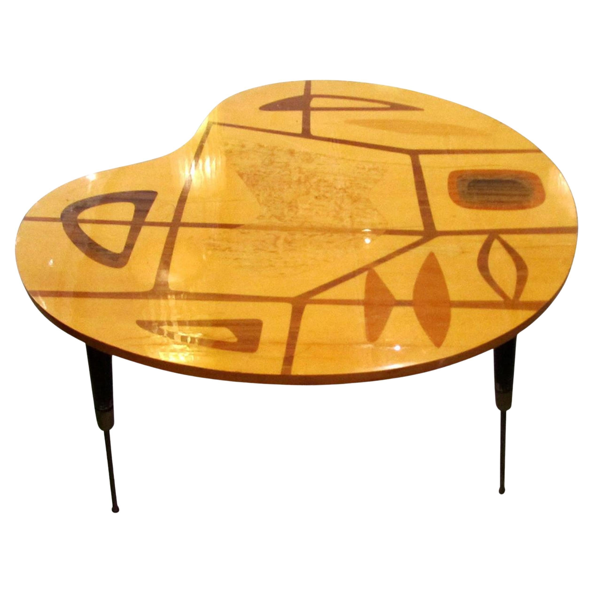 Italian Modern Walnut, Lemonwood, Sycamore and Brass Low/Side Table, Erno Fabry For Sale