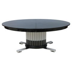 Mesa de Comedor Extensible Lacada en Negro, Cromada y con Hojas Plateadas de Paul Frankl