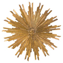 Italian Neoclassical-Style Carved Giltwood Sunburst and Putti Wall Plaque