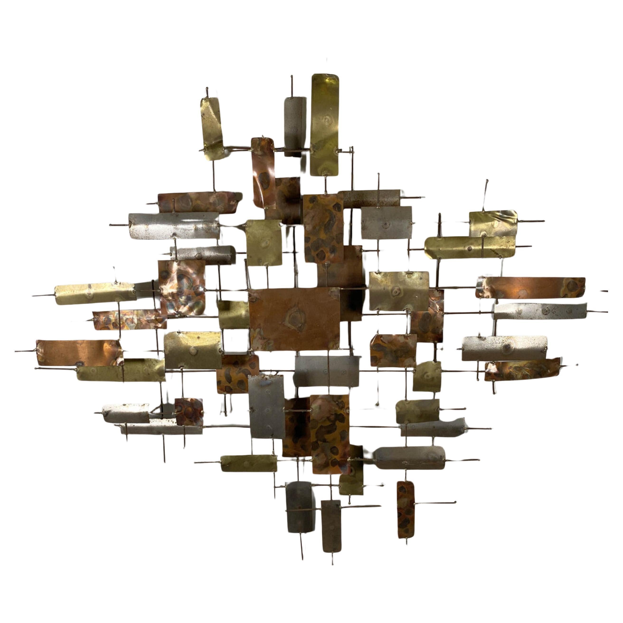 Abstrakte amerikanische moderne Wandskulptur aus Kupfer, Messing und Metall, Curtis Jere