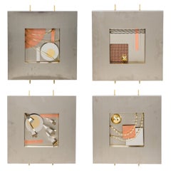 Set of 4 Modern Stainless Steel Wall Sculptures with Brass Elements