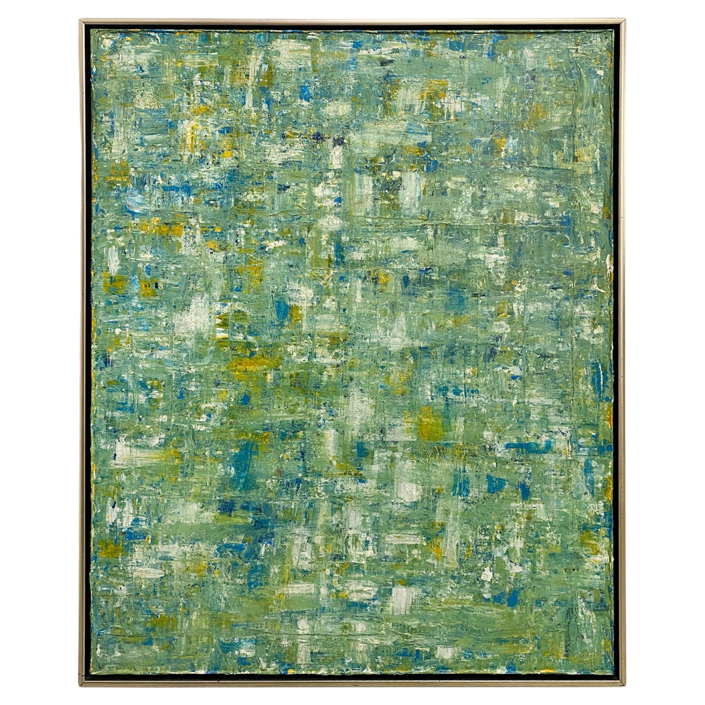 Ricardo Rumi American Framed Abstract Oil Painting, titled: "Green Abstract"