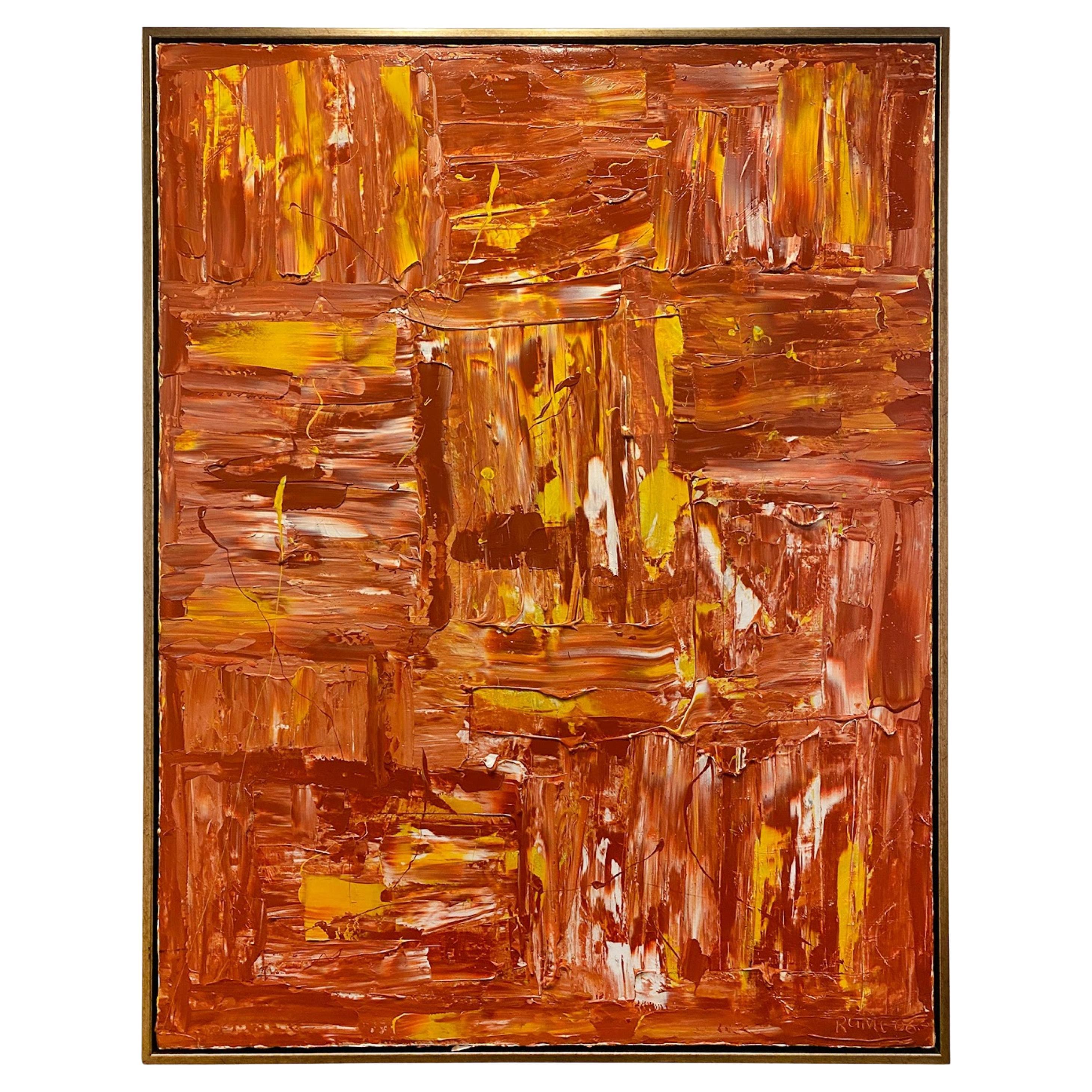 Ricardo Rumi Amerikanisches gerahmtes abstraktes Ölgemälde mit dem Titel „Fire“ (2006)