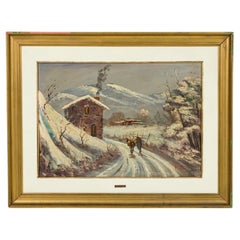 Winter Landscape Painting, American Mid-Century, Signed, 28.75x36.75