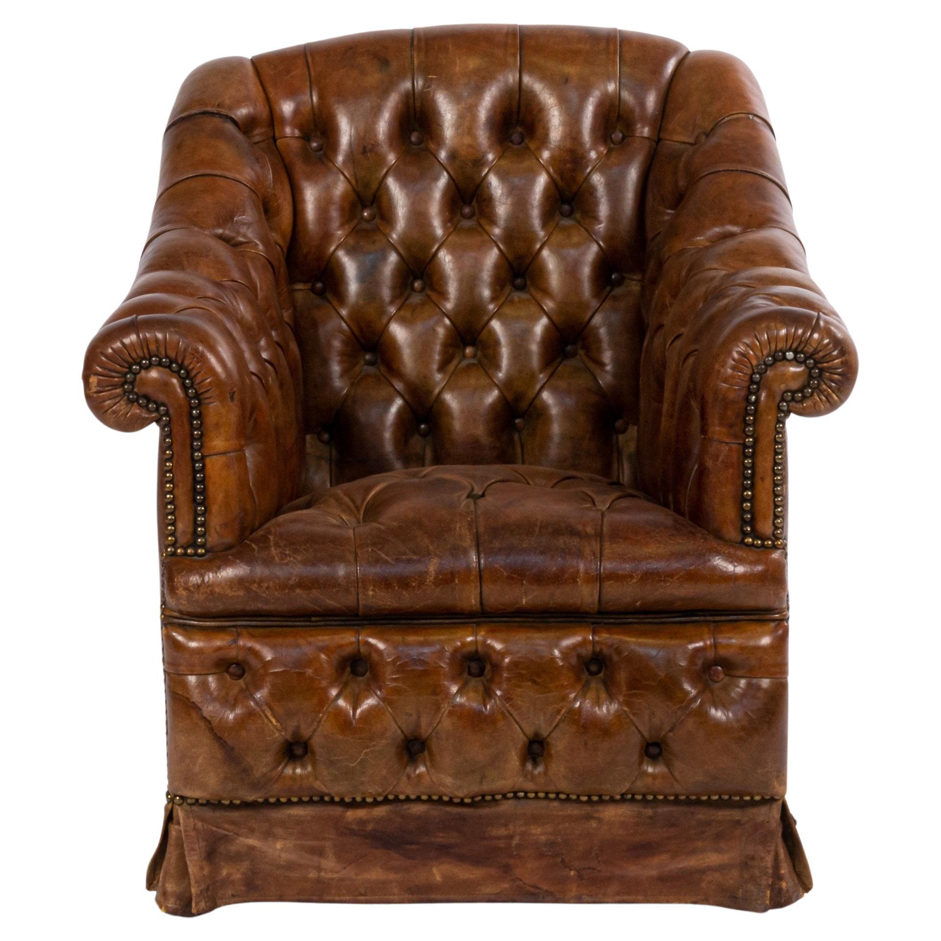 Fauteuil club victorien en cuir capitonné, fabriqué à la main au Royaume-Uni, CIRCA 1890