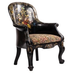 English Victorian Papier Mache Pearl Bergére Arm Chair