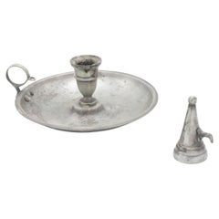 3 English Renaissance Style Pewter Candlesticks with Snuffers
