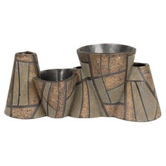 Gary DiPasquale Elongated Multi-Asymmetrical Vessel in Black, Grey Geometric