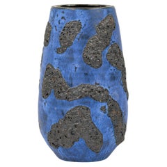 Gary DiPasquale Cobalt Blue Conical Textured Black Lava Vase with Black Interior
