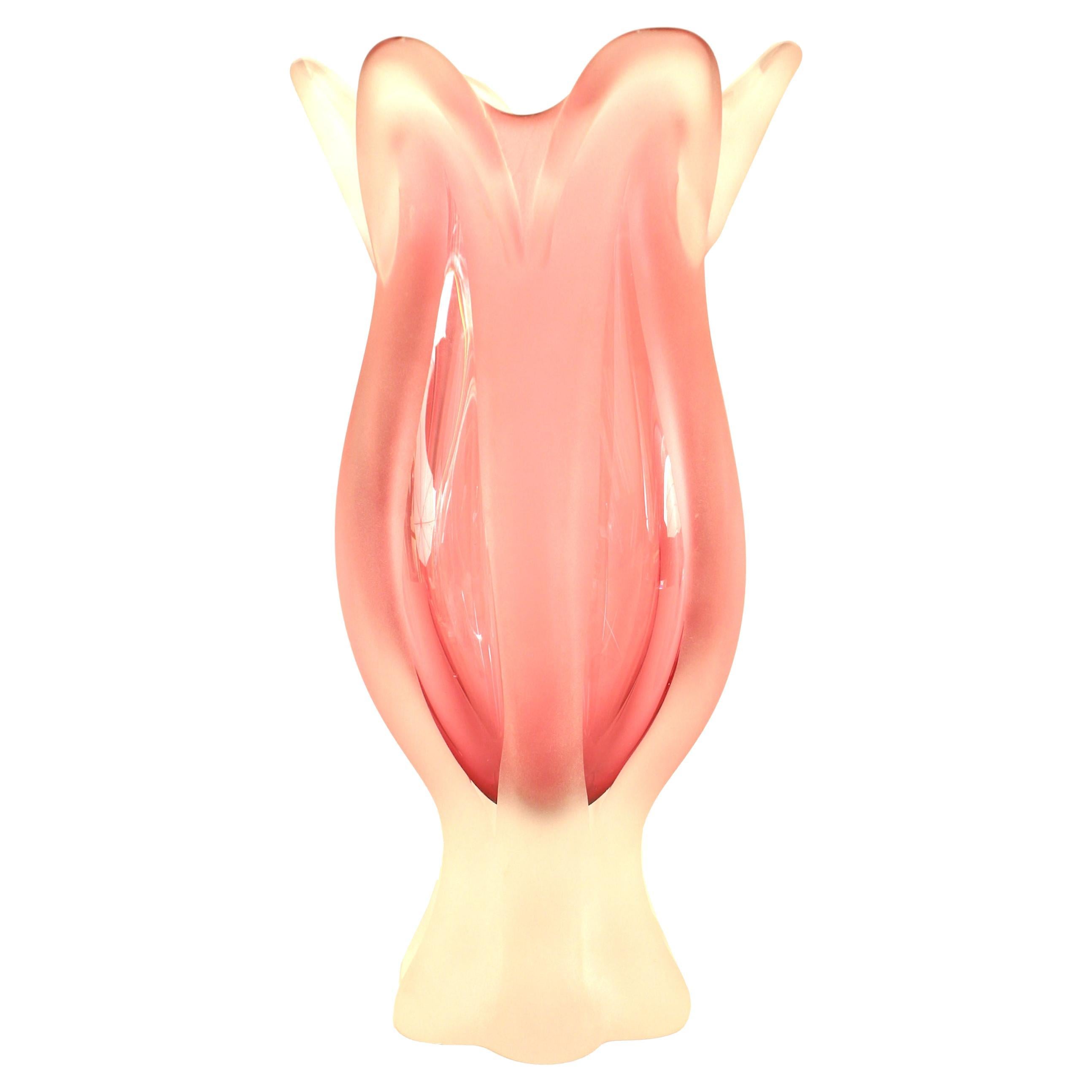 Französische Art Moderne Lalique Stil Rosa Glasvase