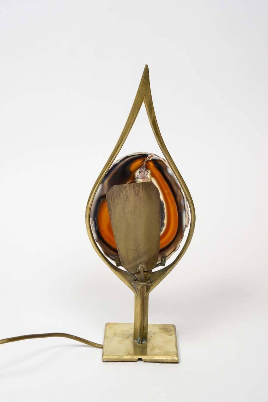 Original Brass and Agate Willy Rizzo Table Lamp In Good Condition For Sale In Saint-Ouen, IDF