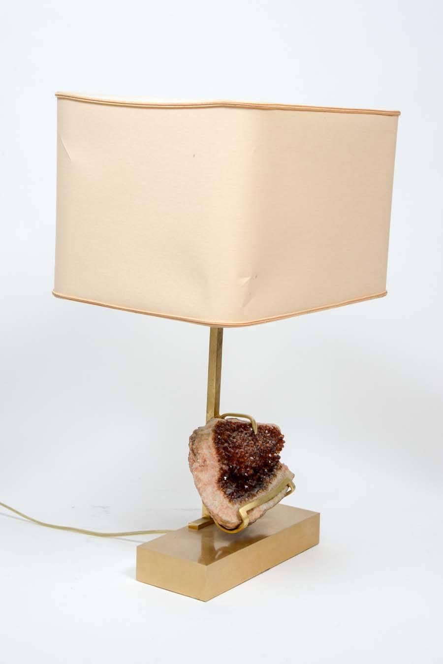 Mid-Century Modern Unusual Orange Amethyst Geode Lamp by Willy Daro