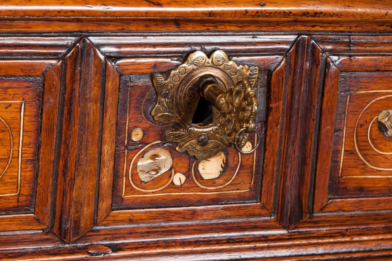 Indian 17th Century Indo-Portuguese Walnut Cabinet on Stand with mother-of-pearl inlay
