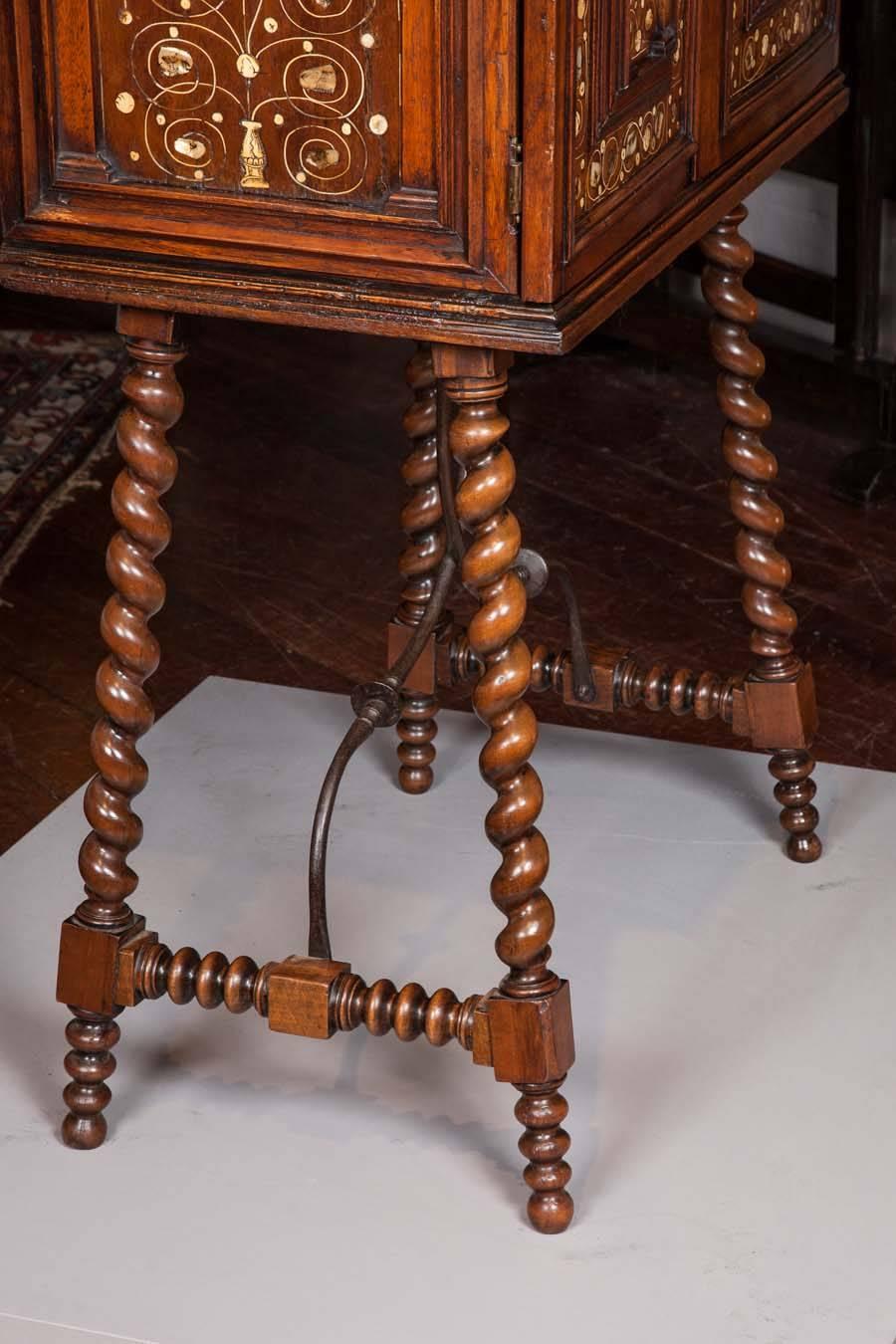 17th Century Indo-Portuguese Walnut Cabinet on Stand with mother-of-pearl inlay 3
