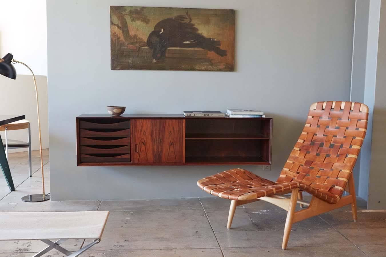 Produced strictly as a custom order in the early 1960s by Scandinavian designer, Arne Vodder. This model produced in Brazilian rosewood.