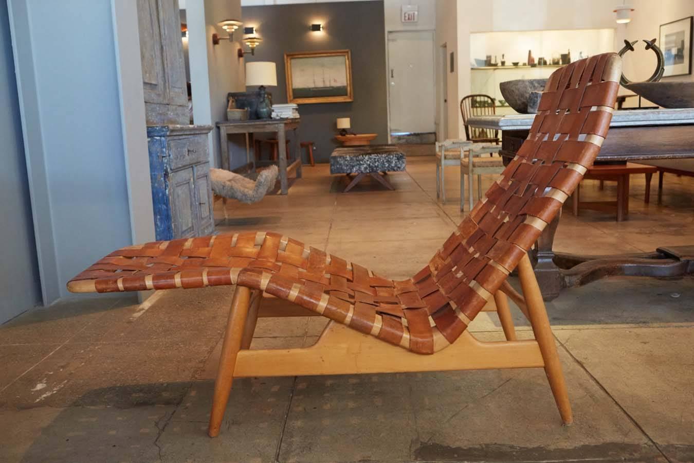 Danish Arne Vodder Leather Strap Chaise, Denmark, 1952