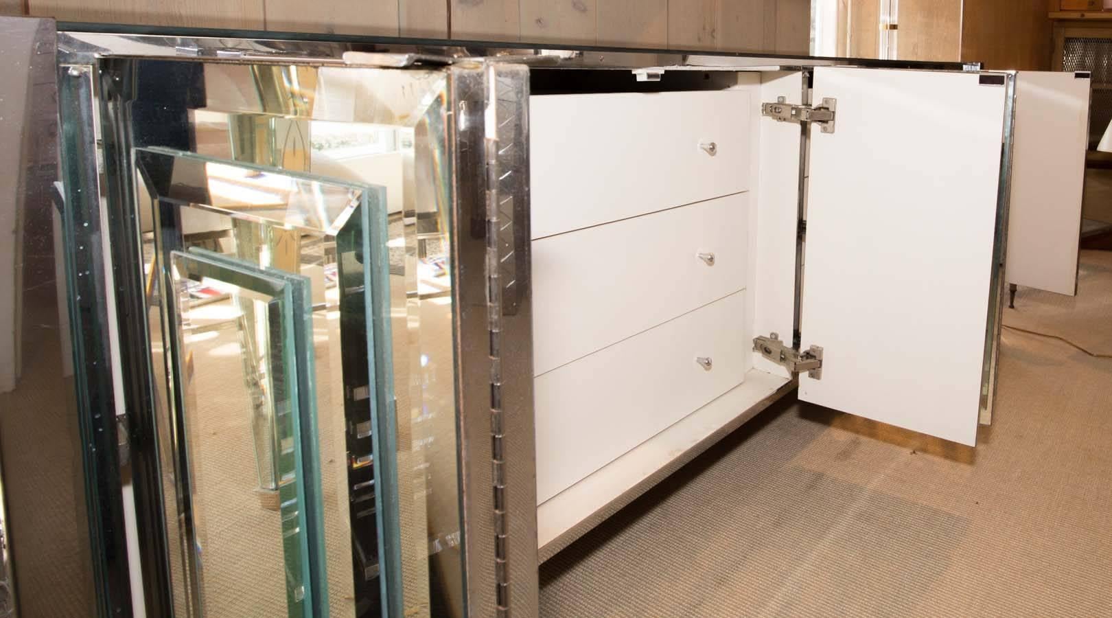 Fabulous Ello Six-Door Mirrored Credenza with Chrome Trim For Sale 2