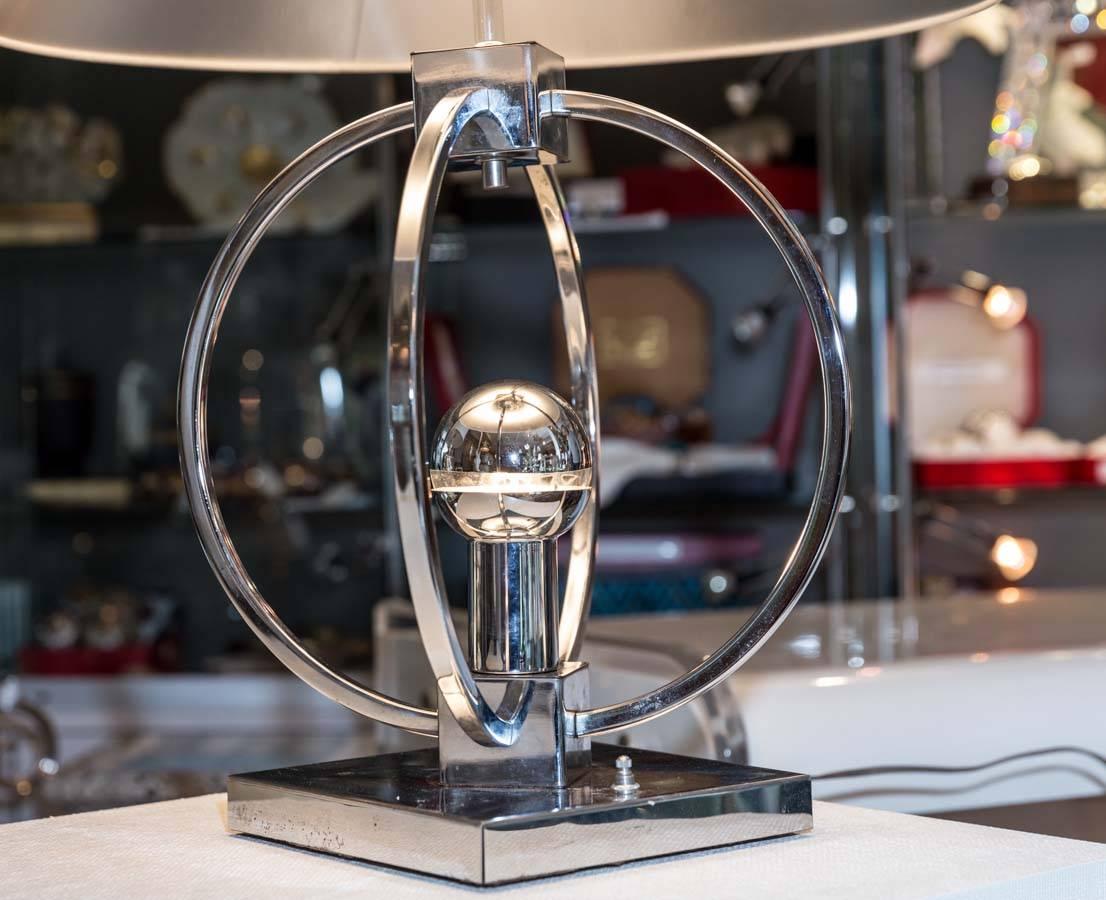 Art Deco Unusual Chrome Spherical Table Lamp with Custom Shade For Sale