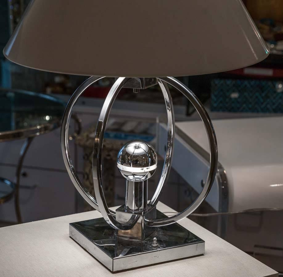 Unusual Chrome Spherical Table Lamp with Custom Shade For Sale 4