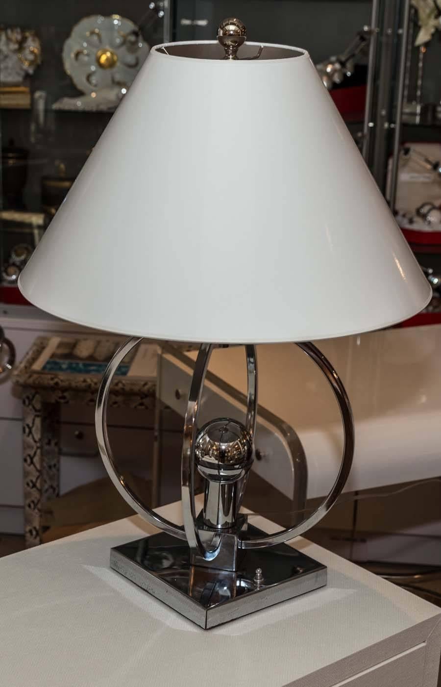 Unusual Chrome Spherical Table Lamp with Custom Shade For Sale 5