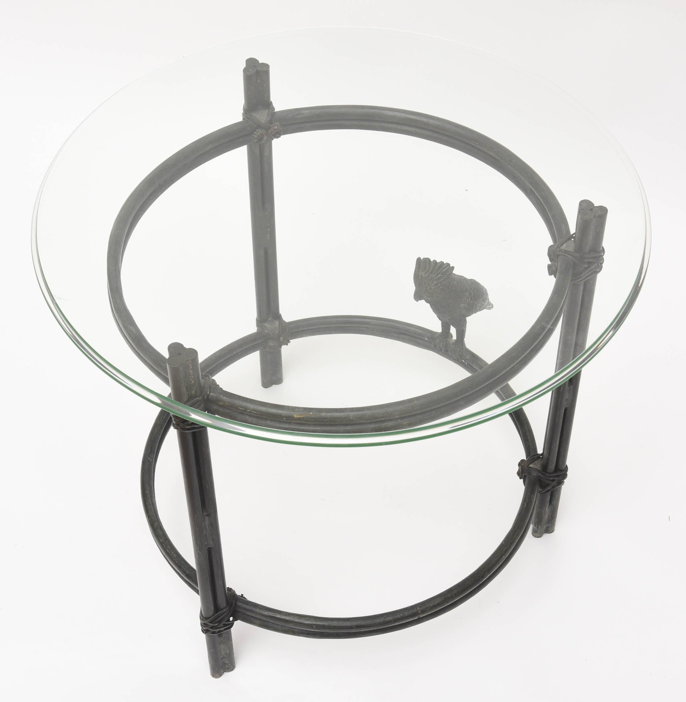 Forged Maitland-Smith Solid Bronze Round Side Table with Parrot Style Diego Giacometti