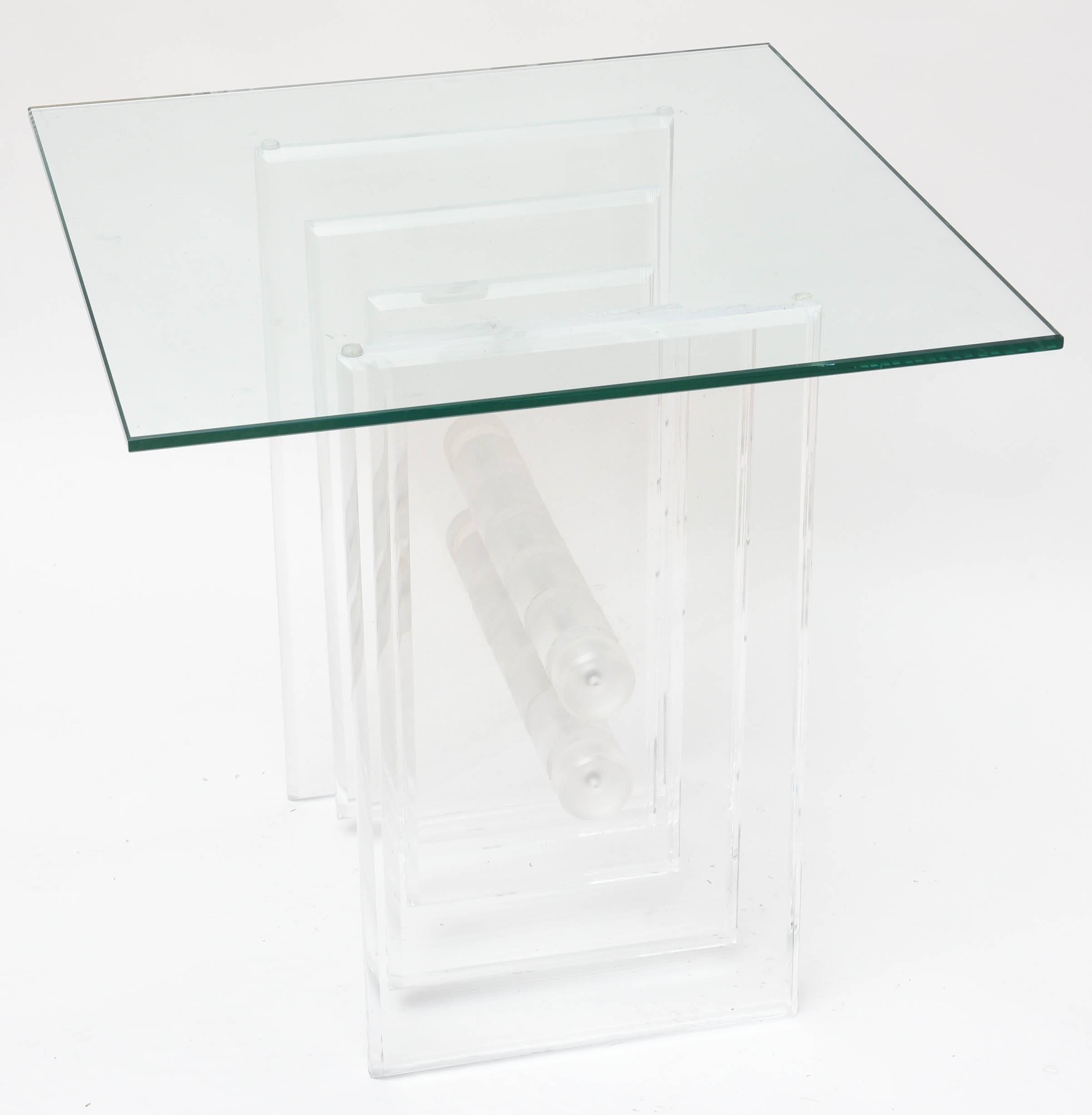 American Mid-Century Modern Lucite and Glass Side Drink End Table Base  For Sale