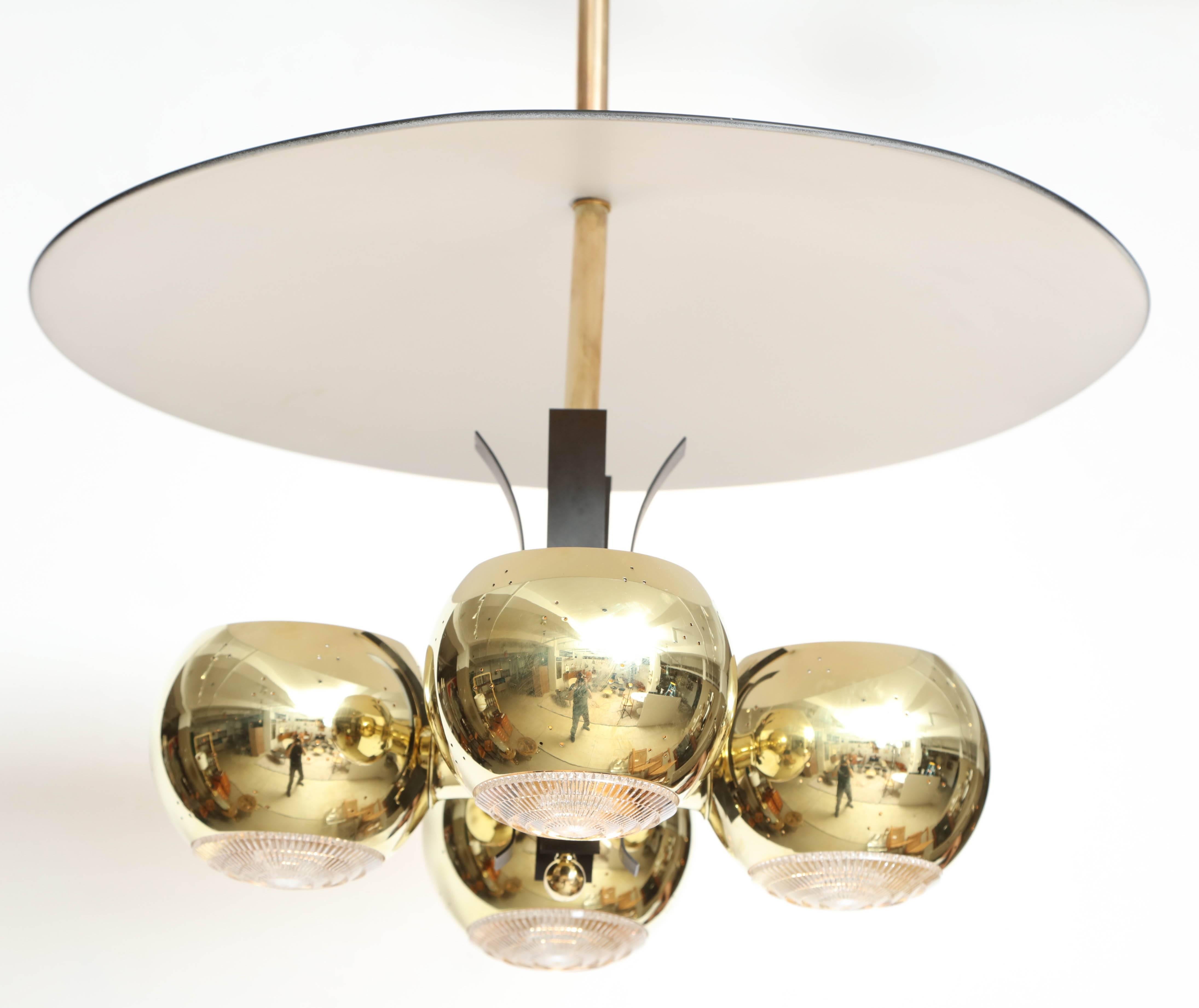 Brass and Black Chandelier by Stilnovo In Excellent Condition In New York, NY