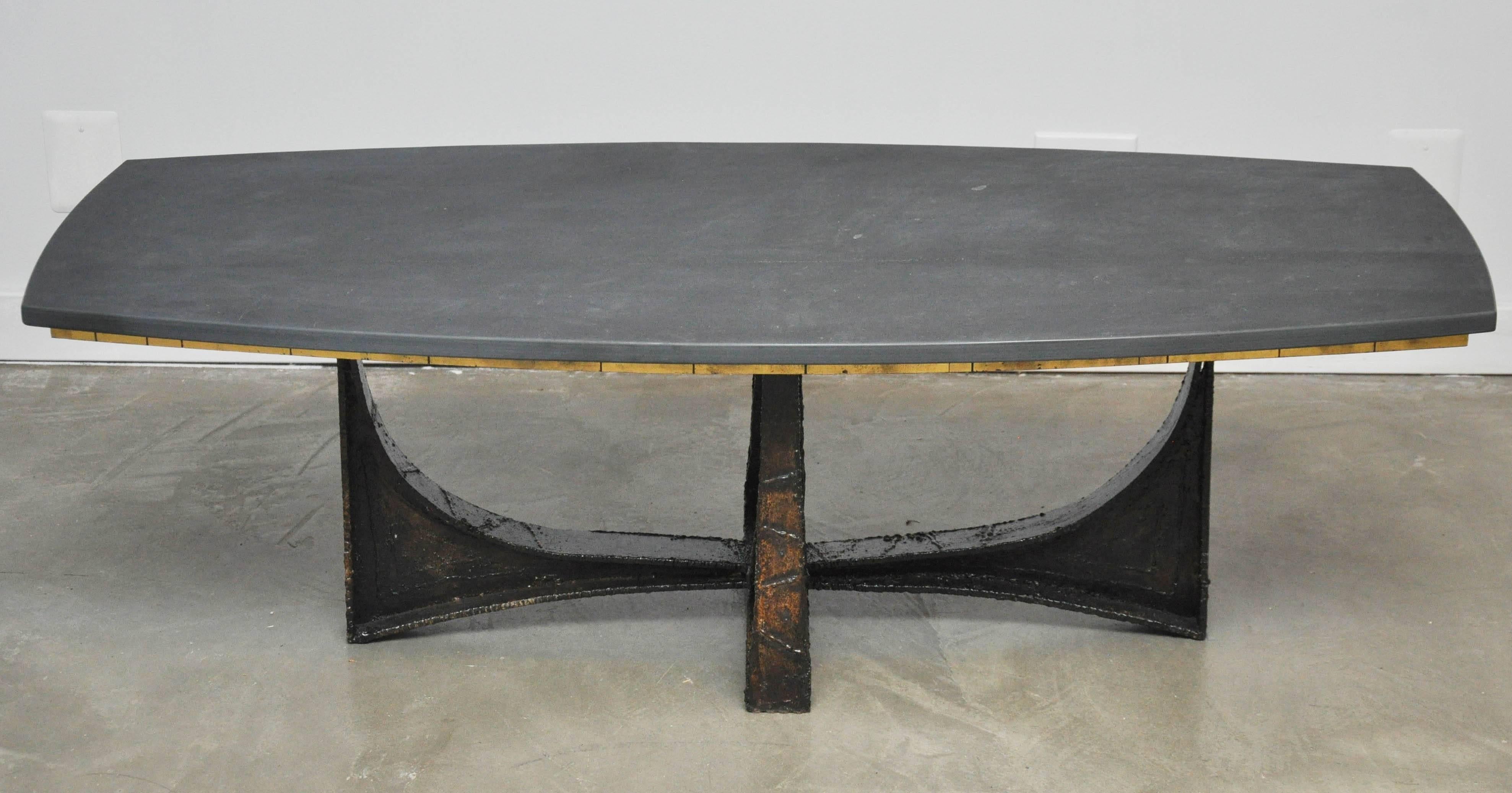 Mid-Century Modern Paul Evans Forged Steel and Slate Coffee Table