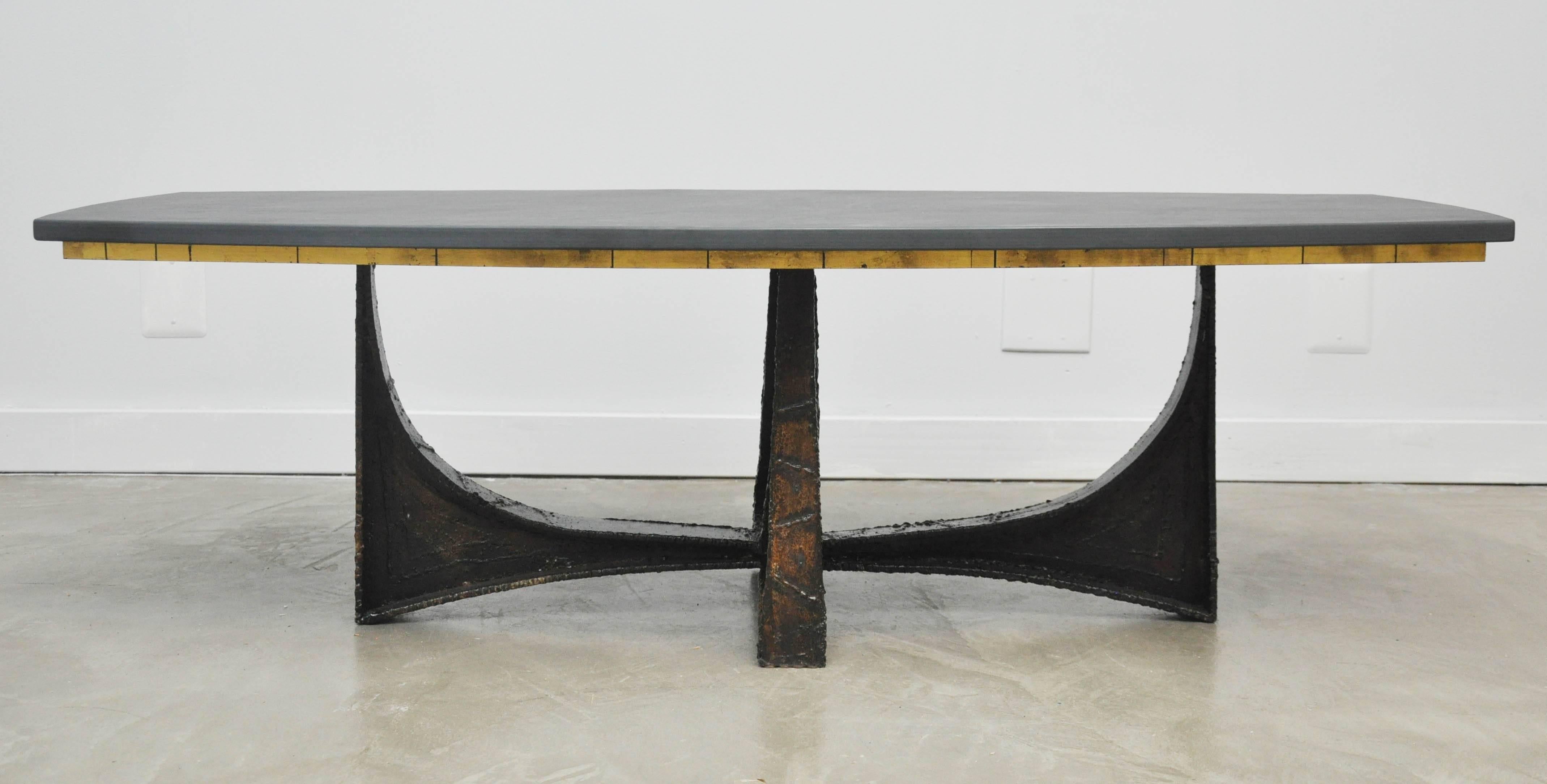 Paul Evans Forged Steel and Slate Coffee Table In Excellent Condition In Chicago, IL