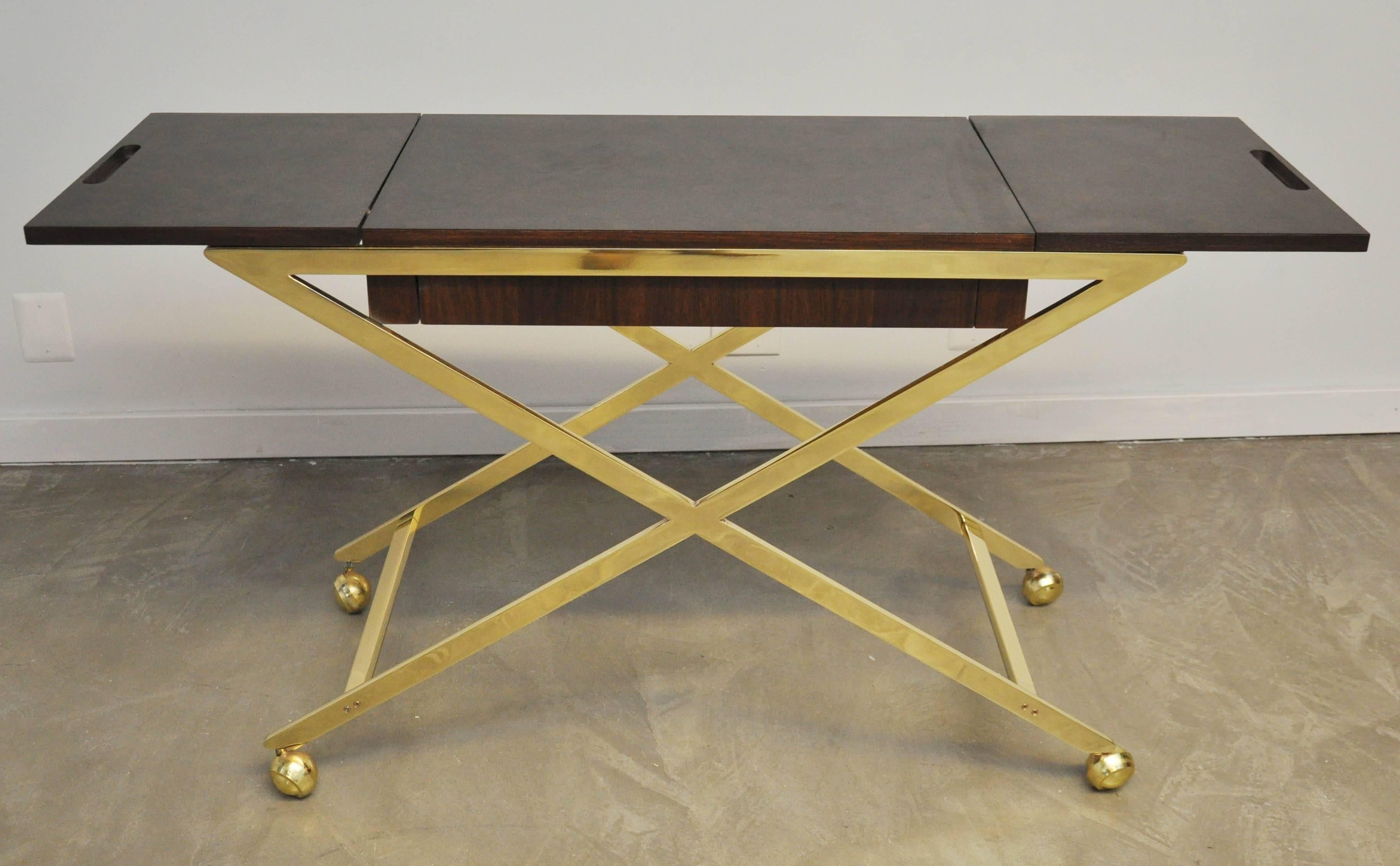 Mid-20th Century Widdicomb Brass X-Base Serving Cart For Sale