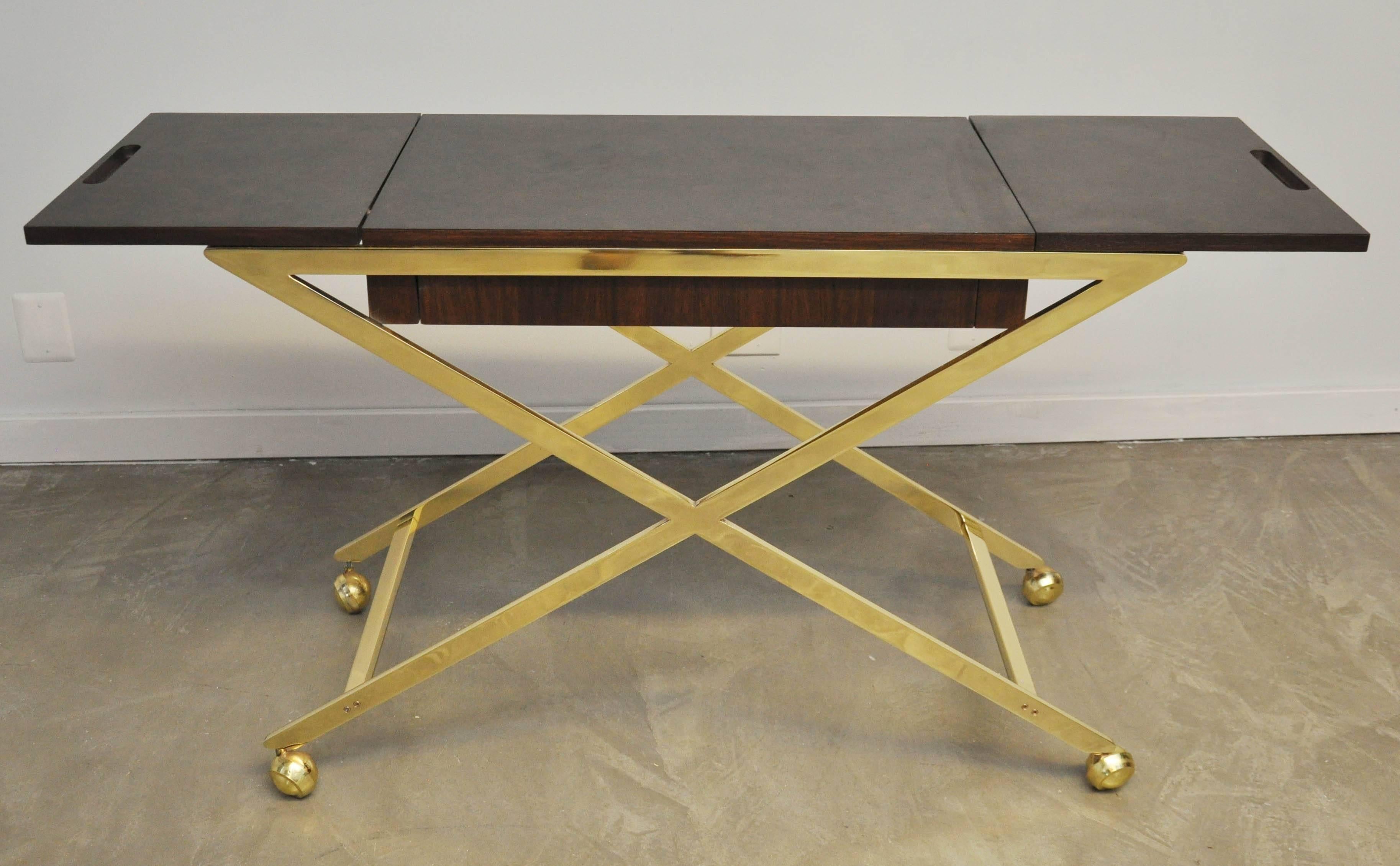 Milieu du XXe siècle Widdicomb Brass X-Base Serving Cart en vente