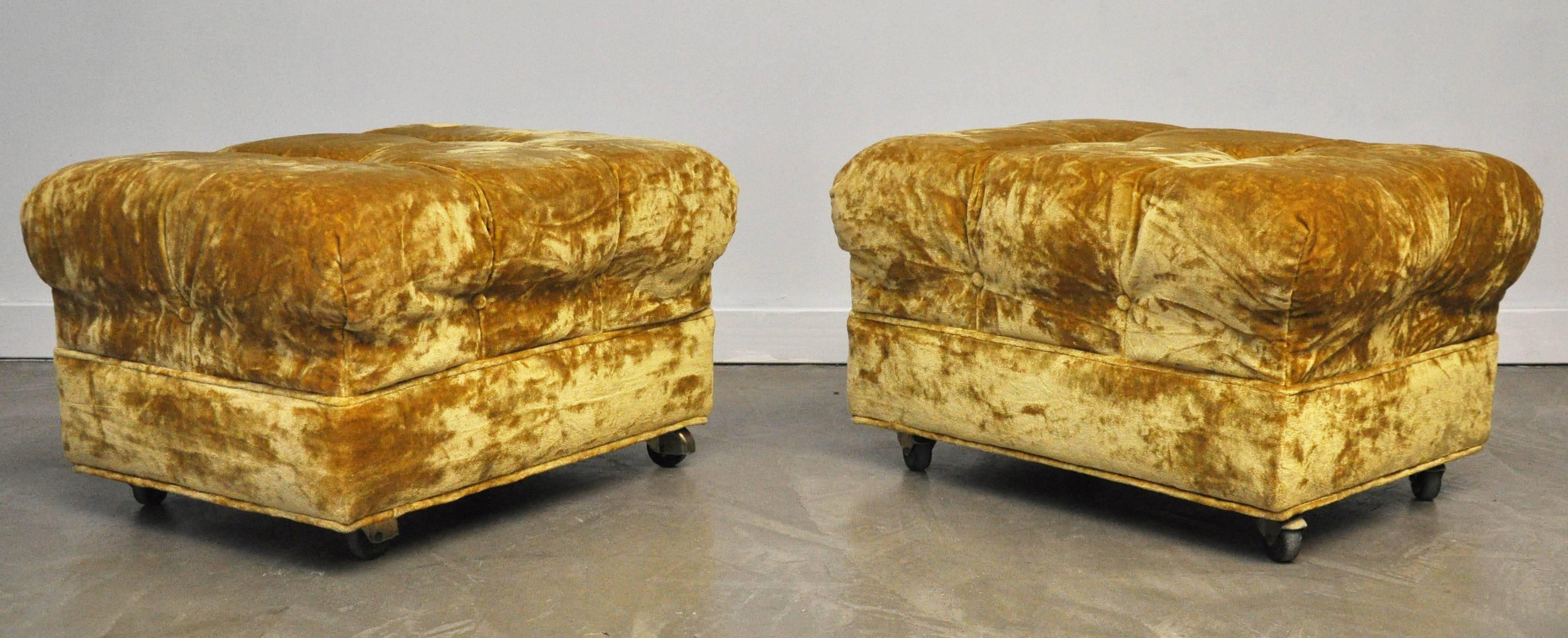 Dunbar Tufted Rolling Ottomans by Edward Wormley In Excellent Condition In Chicago, IL