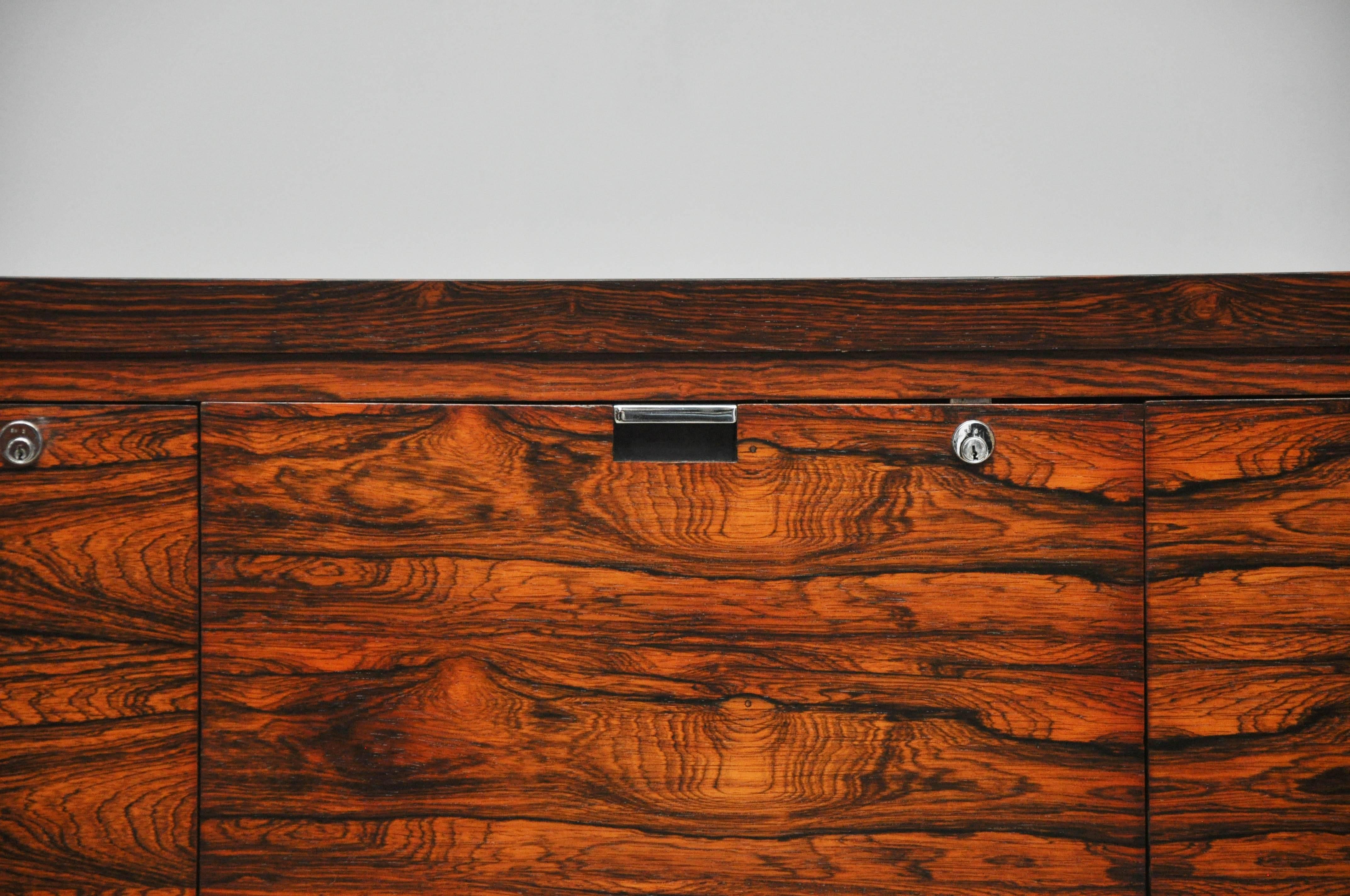 American Dunbar Rosewood and Chrome Credenza
