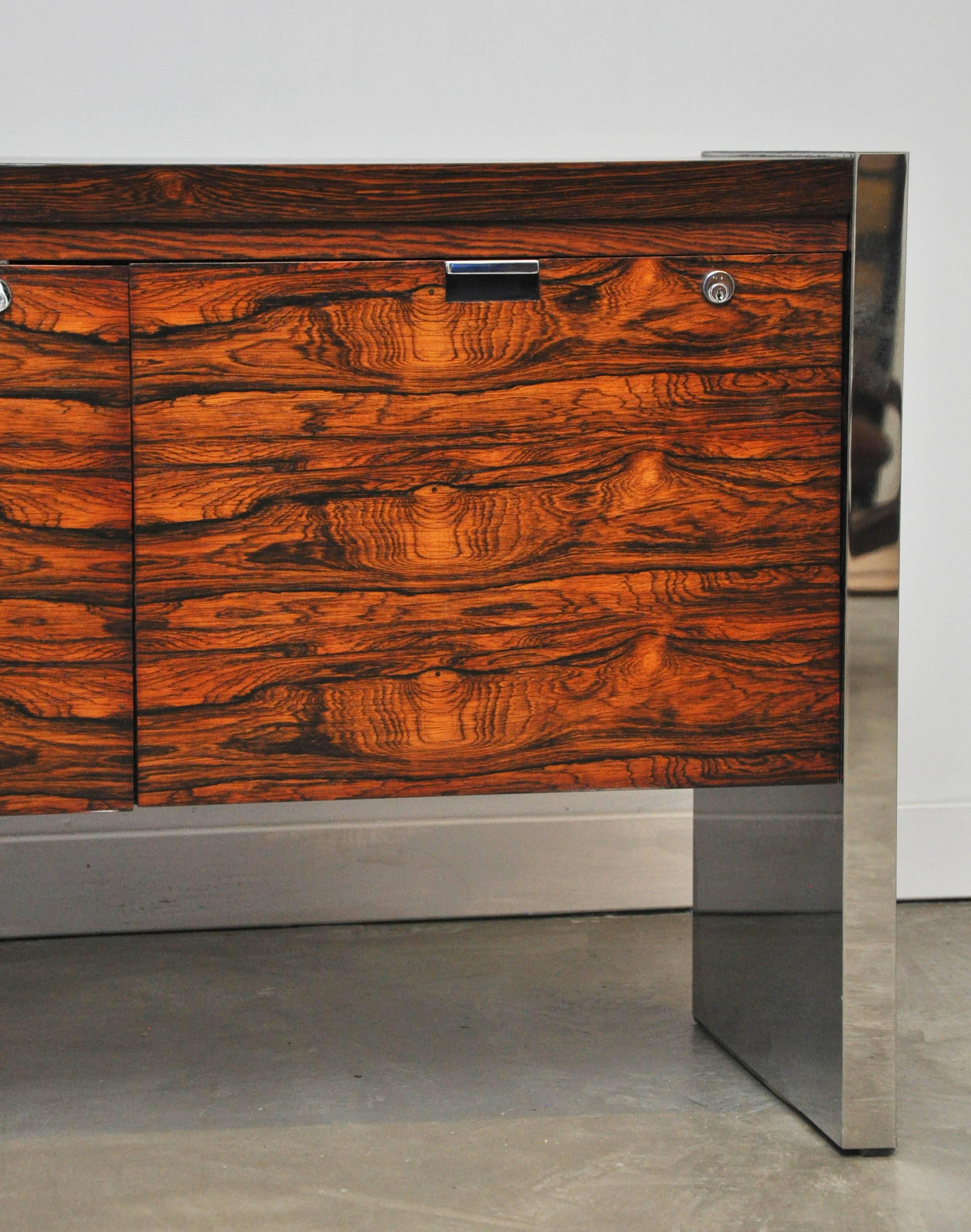 Dunbar Rosewood and Chrome Credenza In Excellent Condition In Chicago, IL