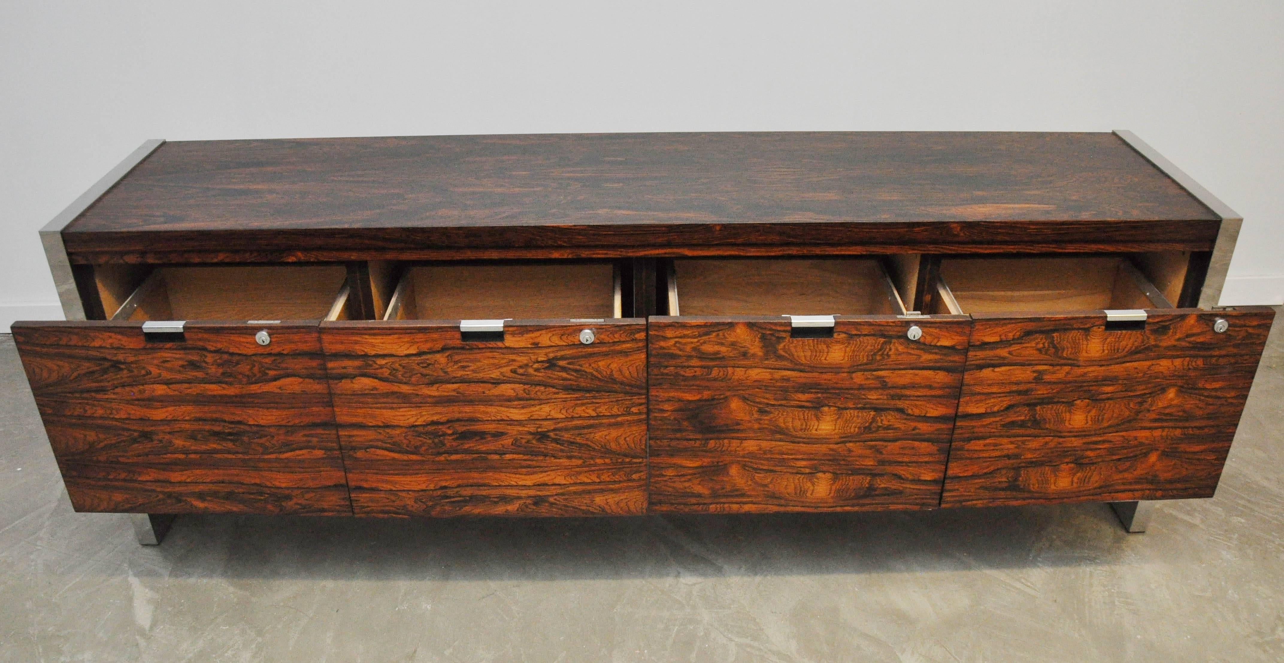 20th Century Dunbar Rosewood and Chrome Credenza