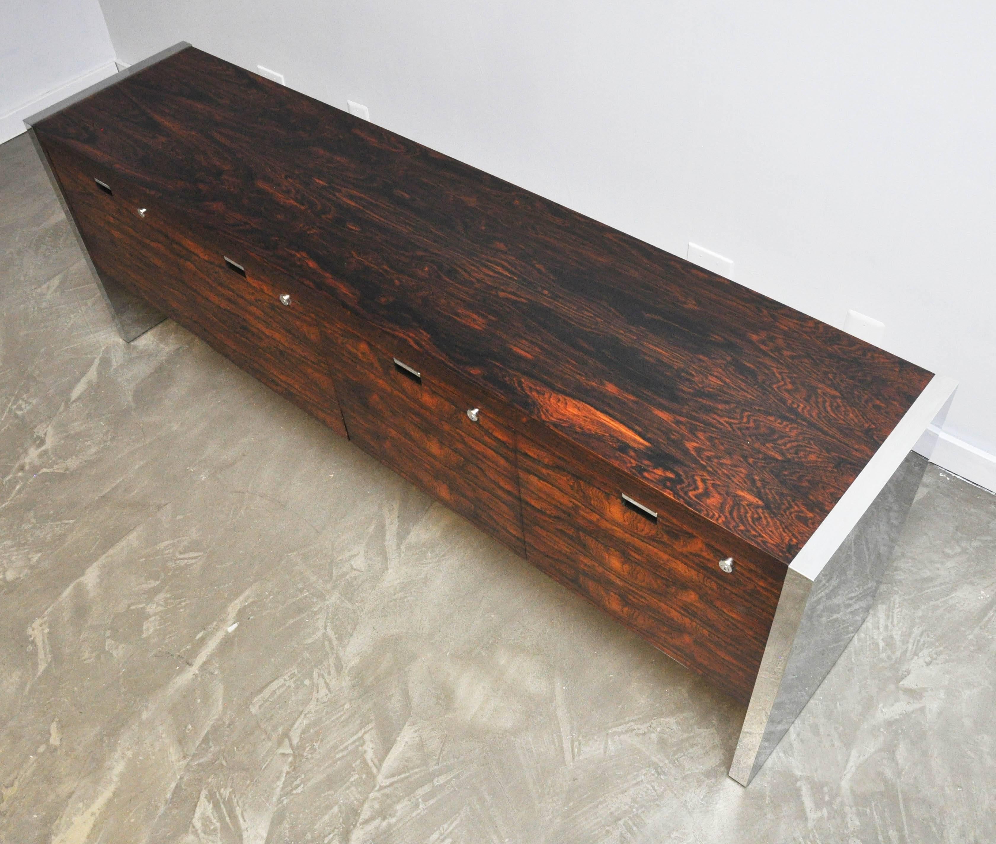 Mid-Century Modern Dunbar Rosewood and Chrome Credenza