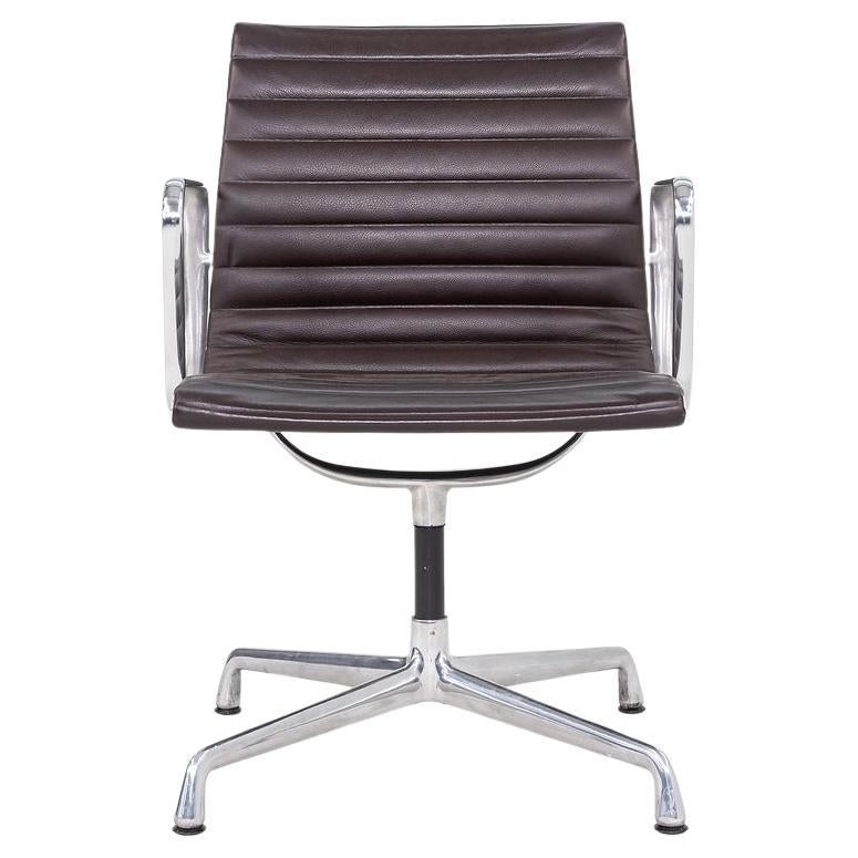 2012 Herman Miller Eames Aluminum Group Side Desk Chair Brown Leather 12+ Avail For Sale