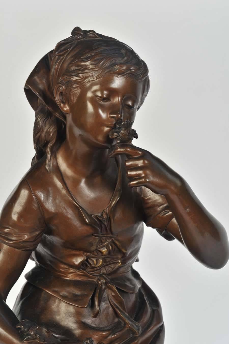 French Mathurin Moreau Bronze Statue of Young Girl