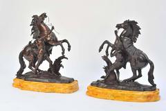 Pair of Large 19th Century Bronze Marley Horses on Stands