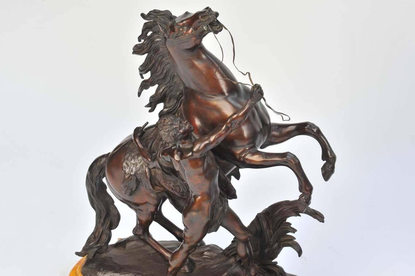 French Pair of Large 19th Century Bronze Marley Horses on Stands For Sale