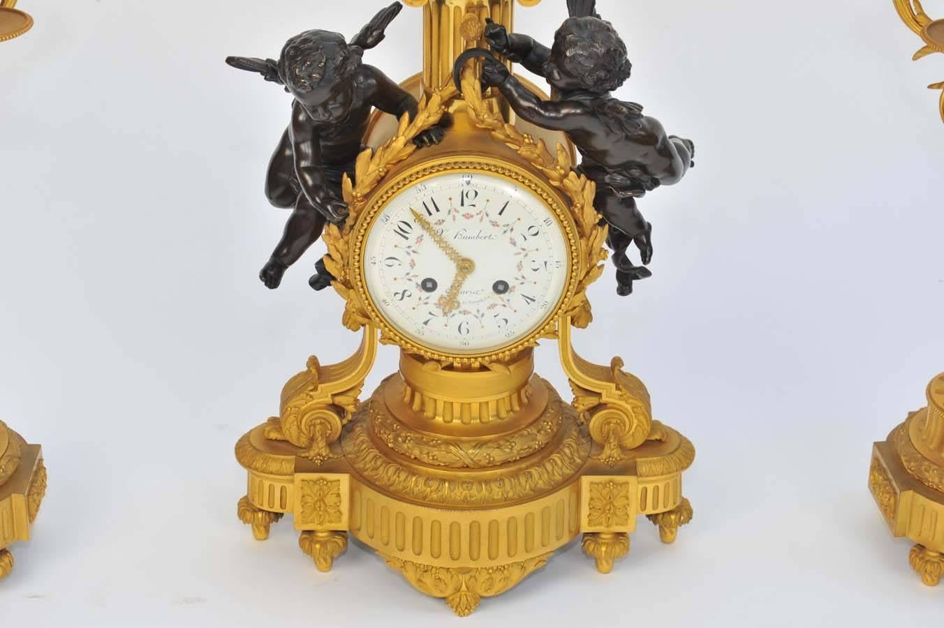 Mid-19th Century 19th Century French Clock Garniture For Sale