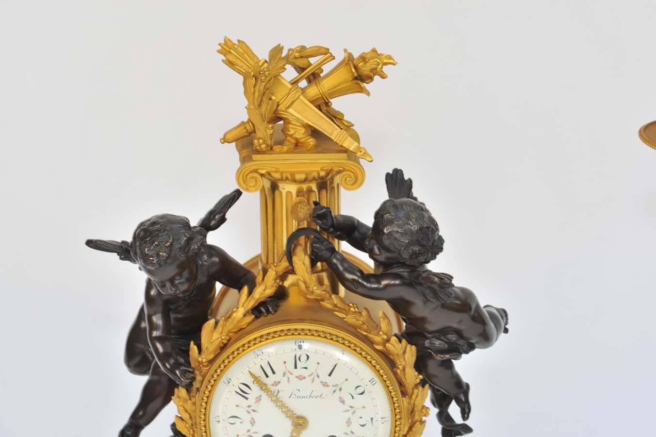 Bronze 19th Century French Clock Garniture For Sale