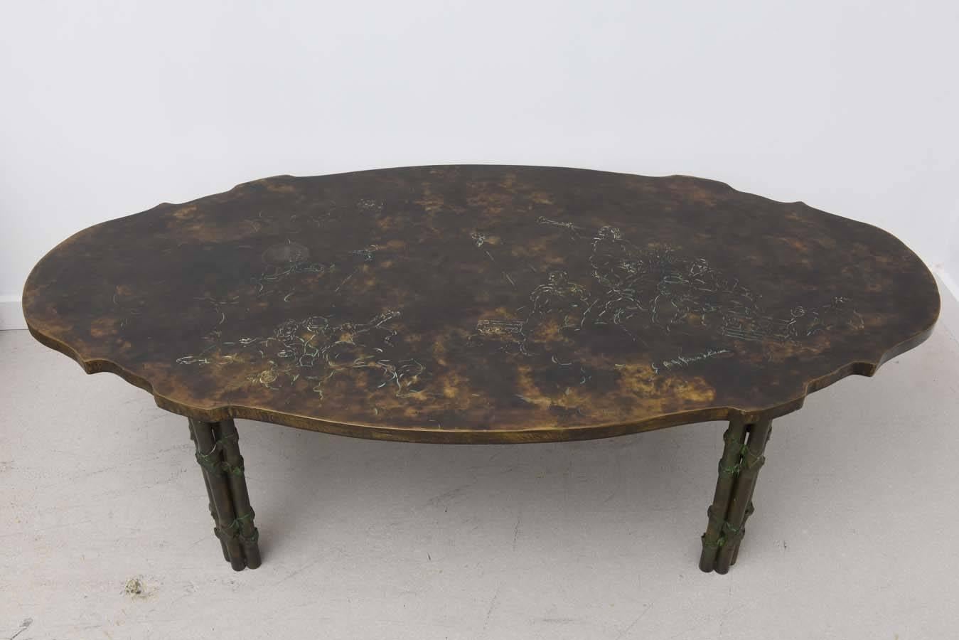 Signed Laverne bronze coffee table of the 