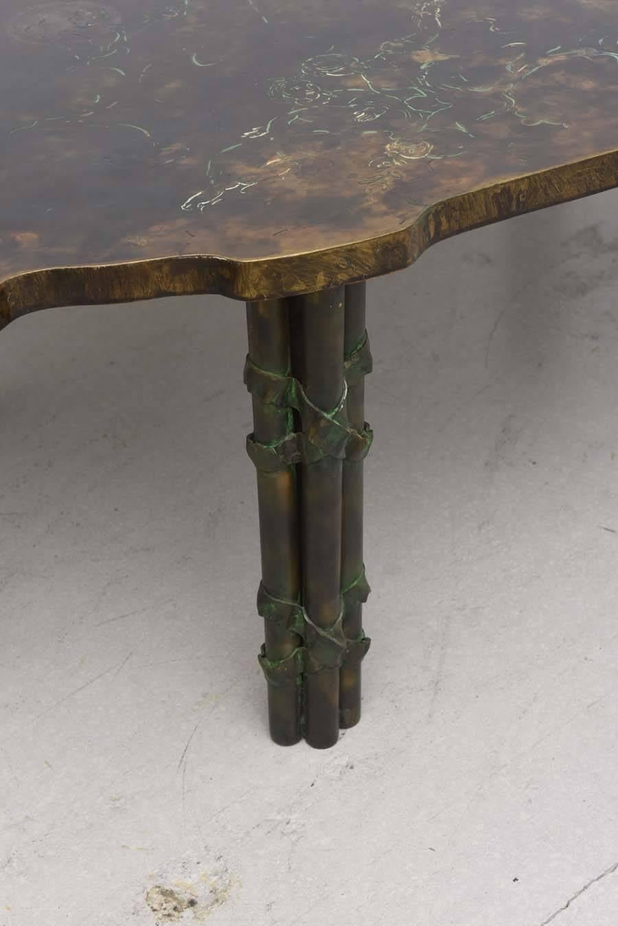 Signed Laverne Bronze Coffee Table In Excellent Condition In West Palm Beach, FL