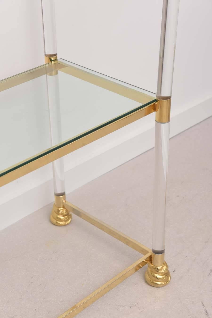 Vintage Brass Lucite and Glass Console, Python Motif In Excellent Condition In West Palm Beach, FL