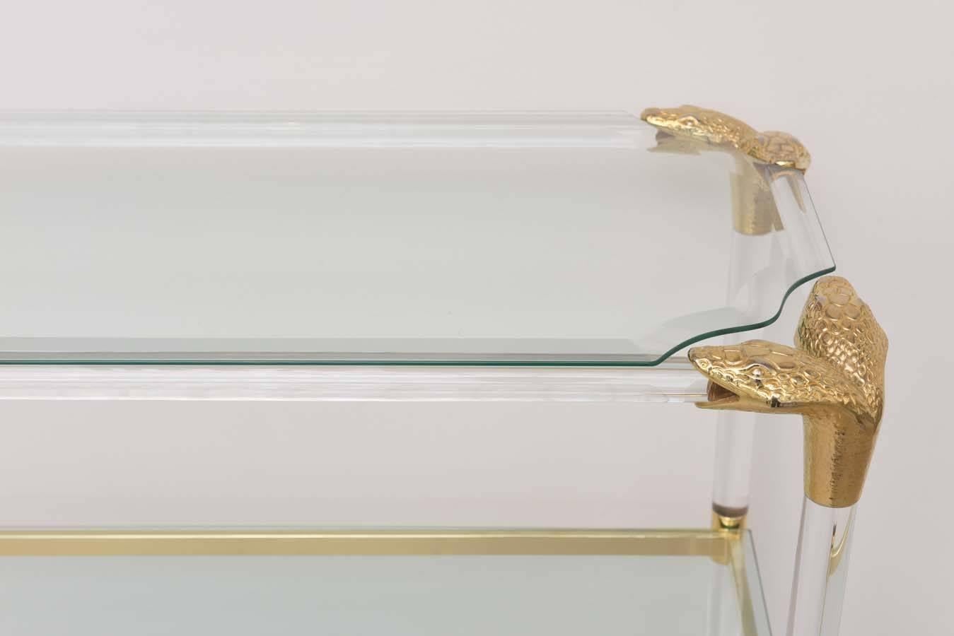 Vintage Brass Lucite and Glass Console, Python Motif 4