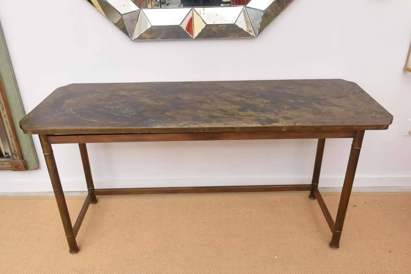Etched Laverne Bronze Desk, Signed