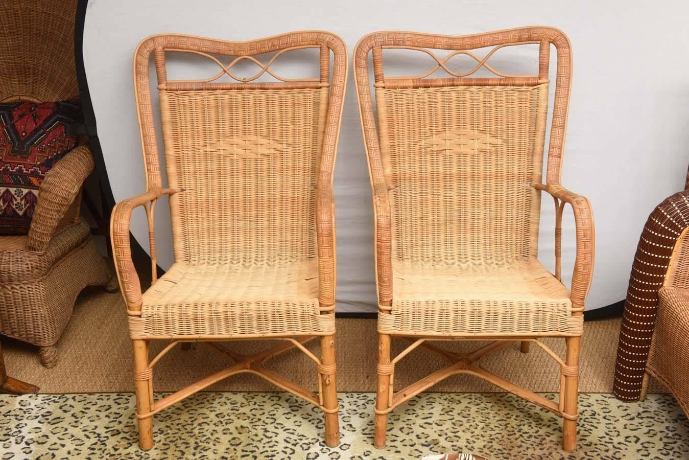 Superb Pair of French Provence Vintage Rattan Armchairs In Excellent Condition In West Palm Beach, FL
