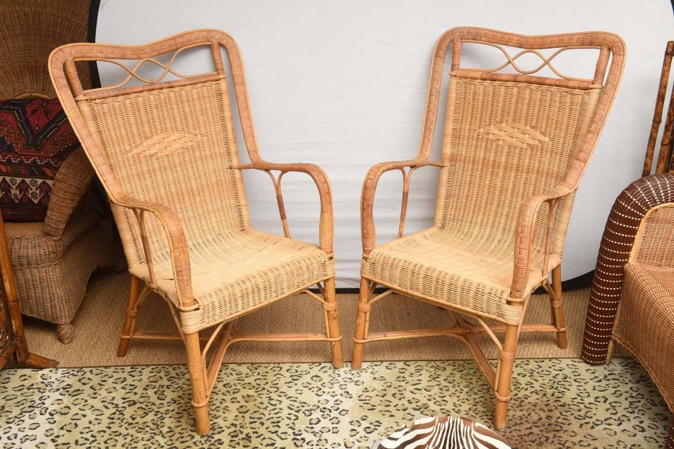 Superb Pair of French Provence Vintage Rattan Armchairs 1