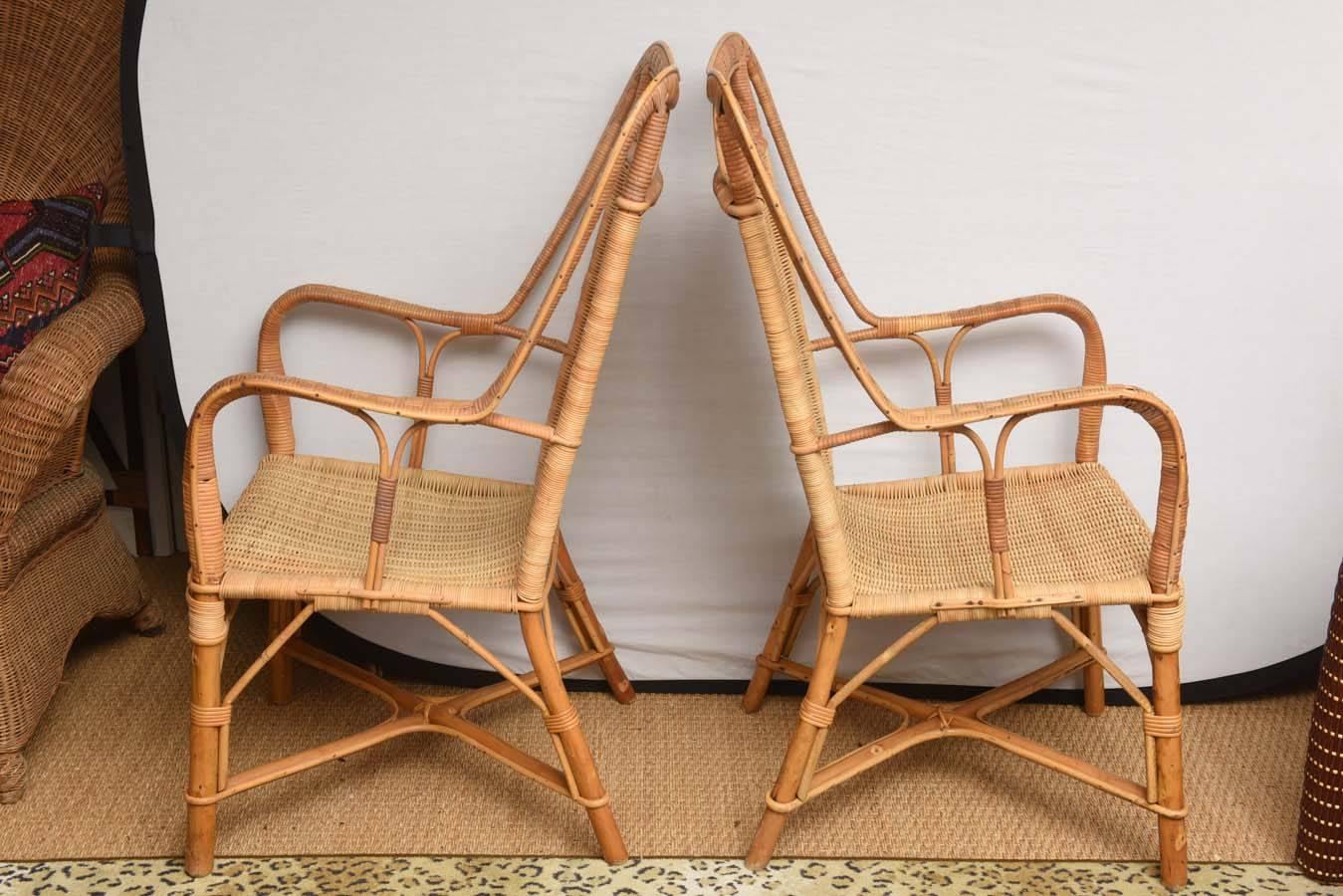 Superb Pair of French Provence Vintage Rattan Armchairs 3